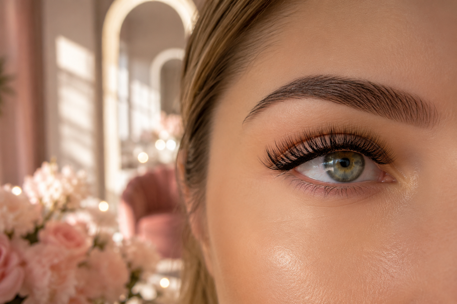 Professional () editorial beauty photograph showing an elegant close-up of a woman's eye with perfectly applied classic lash