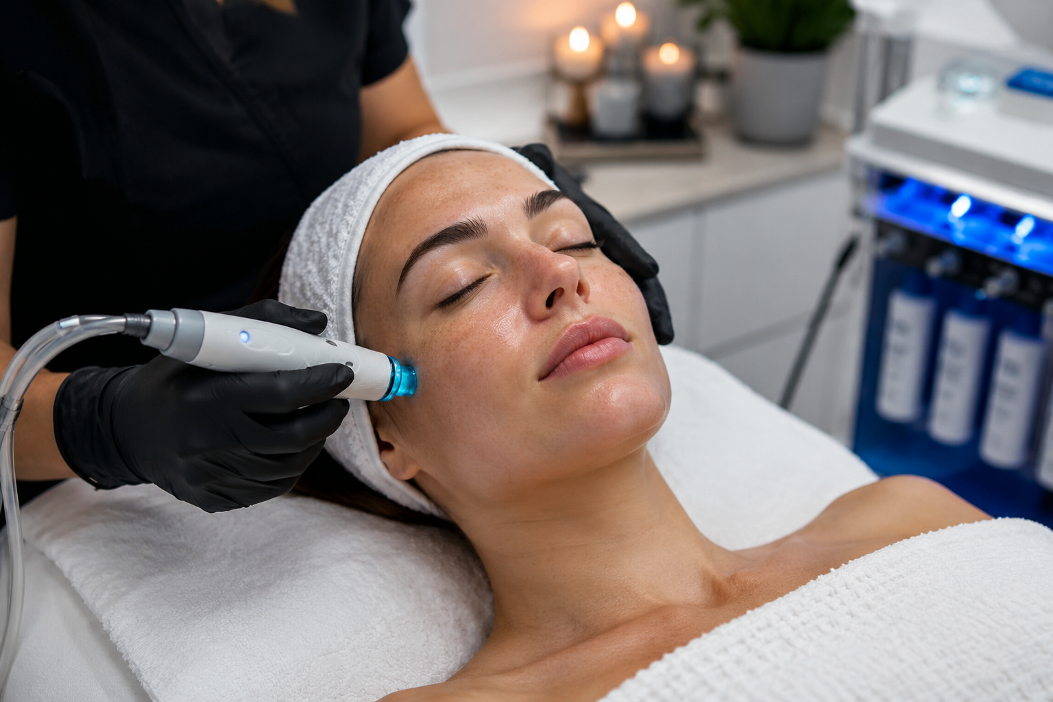 Professional landscape hero image (). Modern design, , , aesthetic. Background imagery relevant to: HydraFacial für sensible