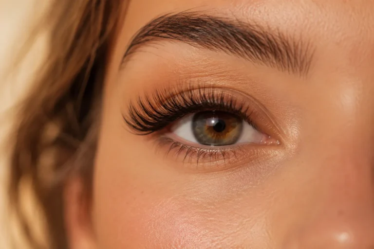 Brown & soft neutral lash extensions for natural-looking luxury